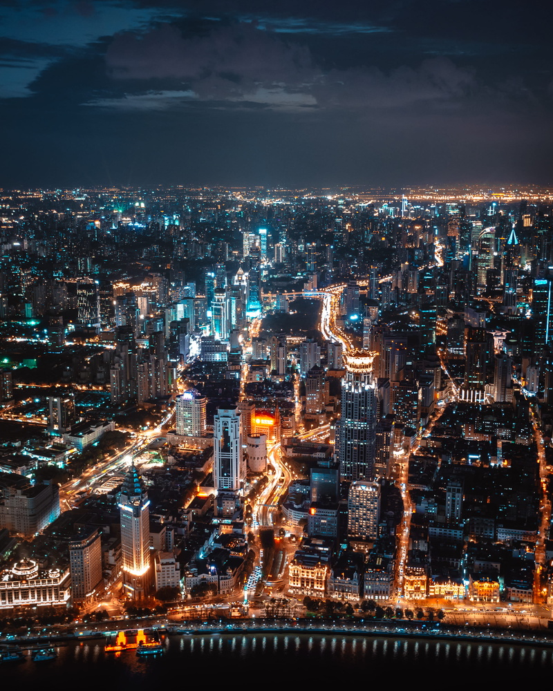 blue, office building exterior, nightime, condo, night, metropolis, urban, building, crowded, aerial, scenery, architecture, cityscape, high angle view