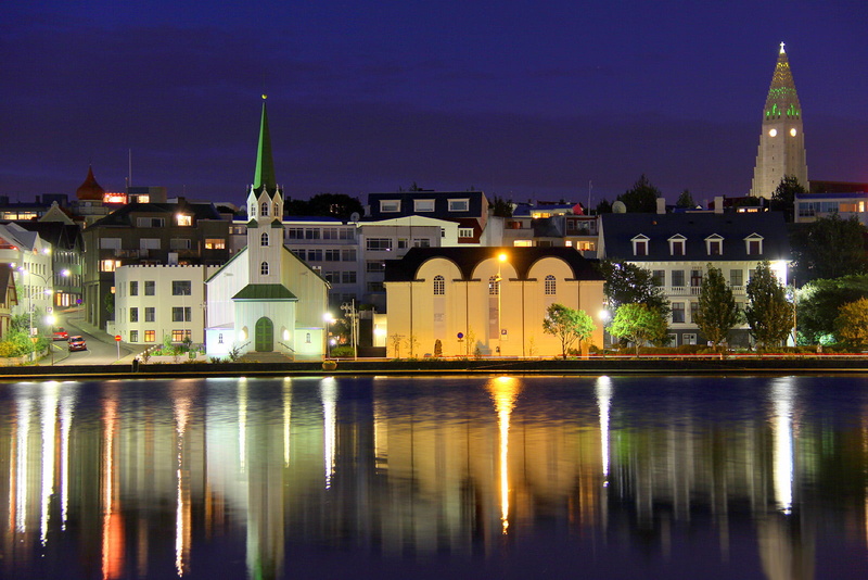 dusk, city, stillness, downtown, calm, body of water, city building, architecture, reflection, water, building, evening, pond, reflections, 720P, near