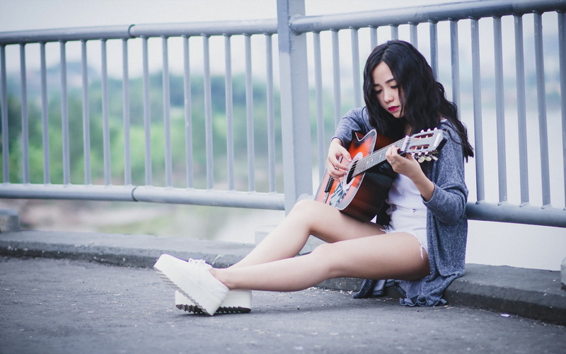 Hair, Black, Roadside, Guitar, 2K, Girl, Music