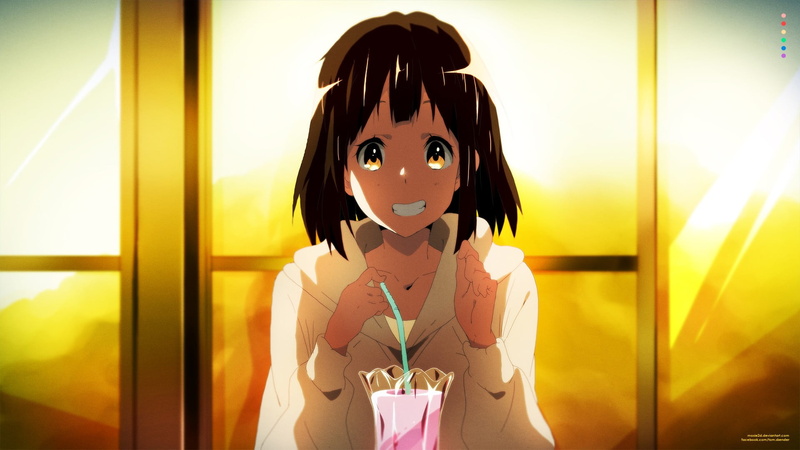 indoors, milkshake, portrait, looking, beauty, lifestyles, young adult, anime girls, brunette, brown eyes, beautiful woman, yellow, original characters