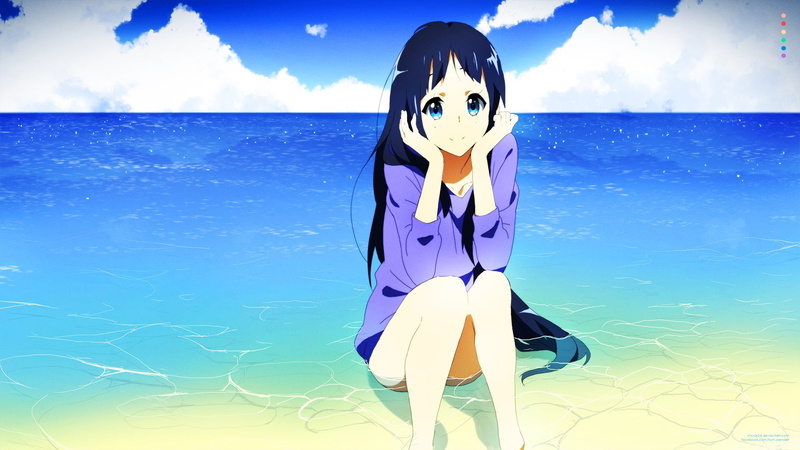 scenics - nature, anime girls, one person, real people, original characters, black hair, beauty in nature, cloud - sky, representation, land, water, mask - disguise