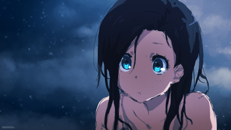 black hair, original characters, Tom Skender, blue eyes, long hair, 5K, anime girls