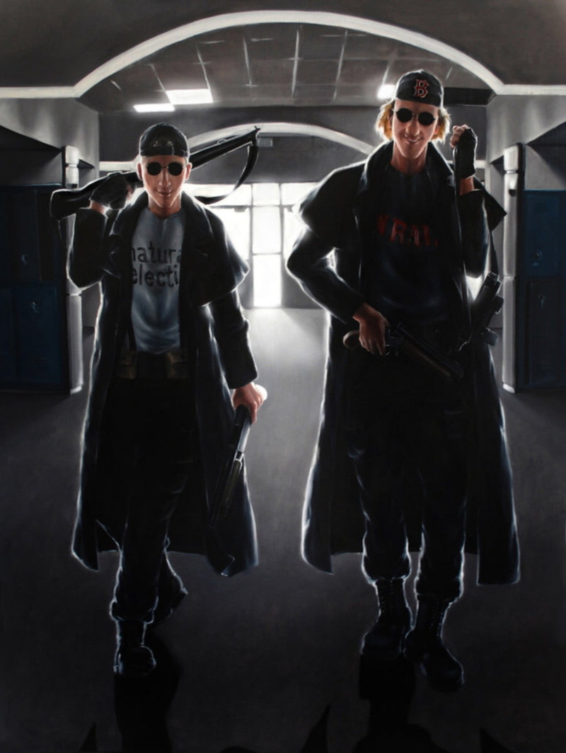 indoors, columbine, fashion, uniform, two, male, adult, portrait, glasses, digital, men, bodyguard, two people, clothing, cool attitude, attitude, front view