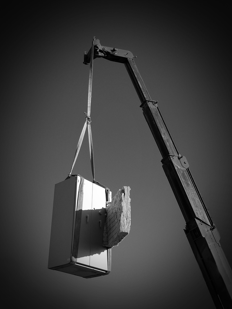 clear sky, construction site, sky, load hook, crane - construction machinery, burglary, baukran, machinery, crane, gray background, wood - material, container