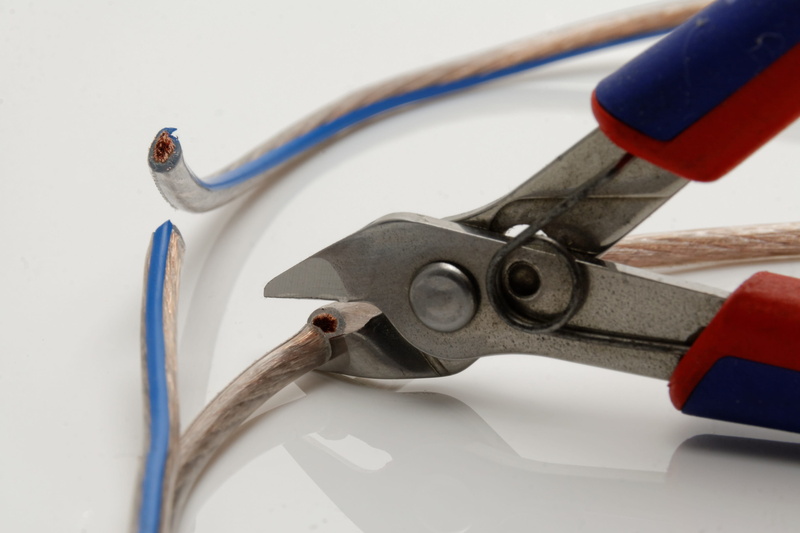 blue, work tool, equipment, cable, indoors, deactivate, tool, speaker cable, side cutter crafts, cut, white color, white background, no people, line, burglary