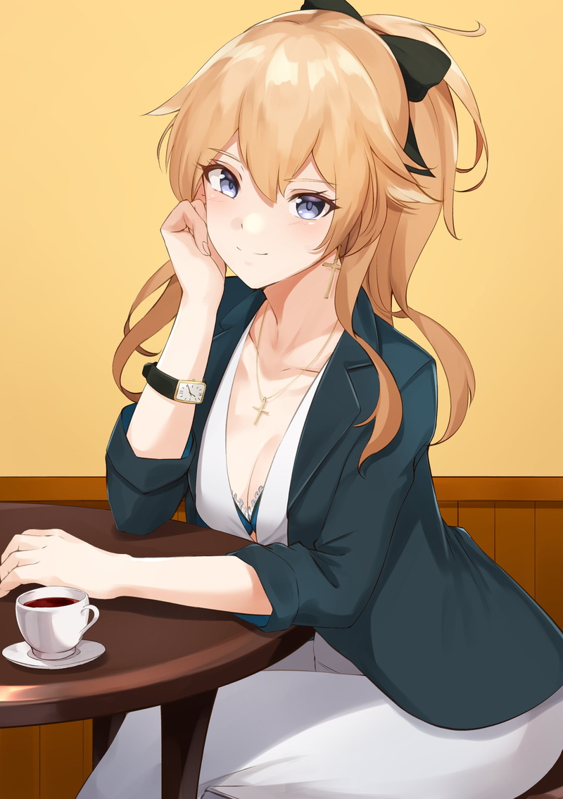2K, office girl, Jean (Genshin Impact), cleavage, anime girls, Genshin Impact
