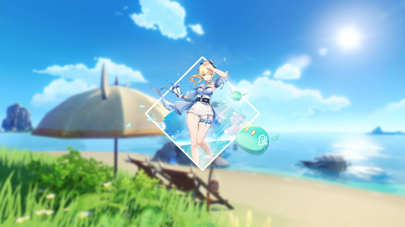 anime, beach, simple, picture-in-picture, Jean (Genshin Impact), 2K, Genshin Impact, sea, anime girls