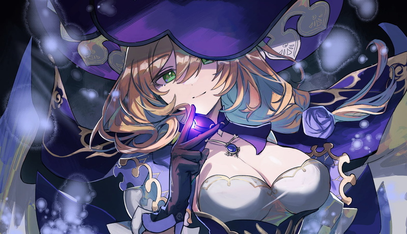 720P, Genshin Impact, anime girls, cleavage, Lisa (Genshin Impact)