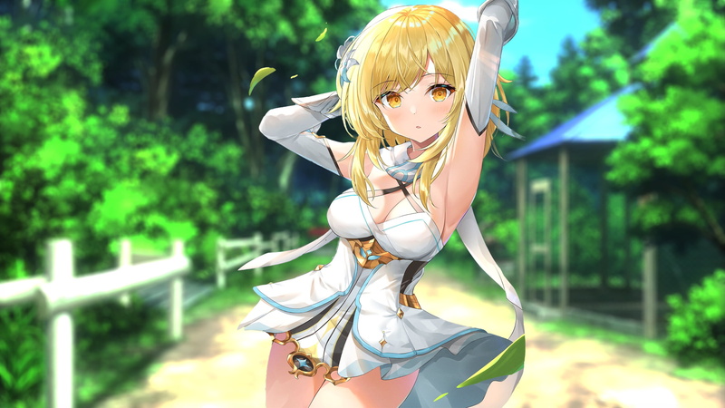 Beach Sweetheart, wet clothing, 2K, anime, Lumine (Genshin Impact), school uniform