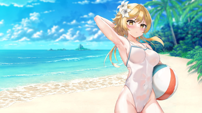 Lumine (Genshin Impact), wet clothing, Beach Sweetheart, school uniform, 2K, anime