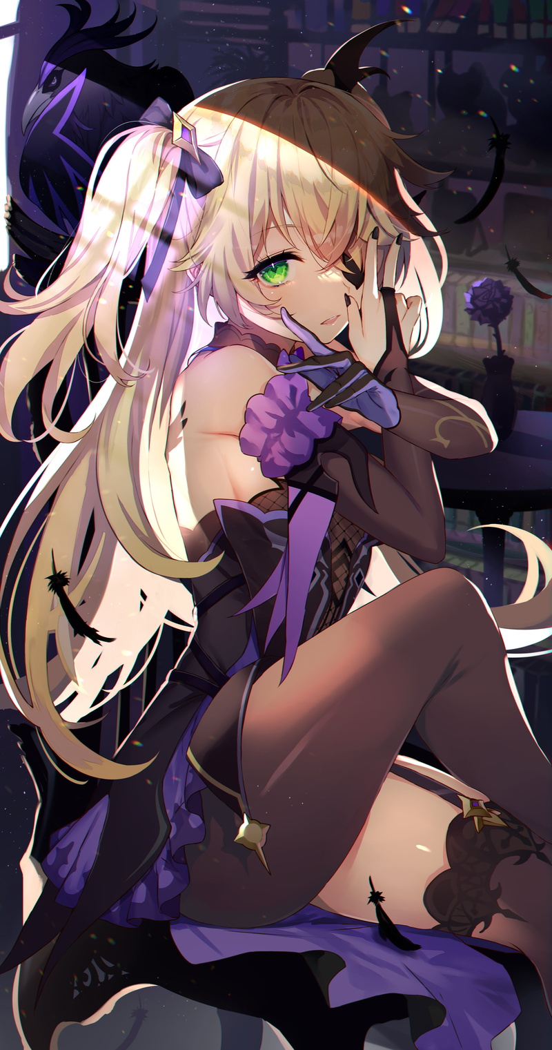 Fischl (Genshin Impact), anime girls, Genshin Impact, Abusoru, anime, 5K, green eyes, vertical
