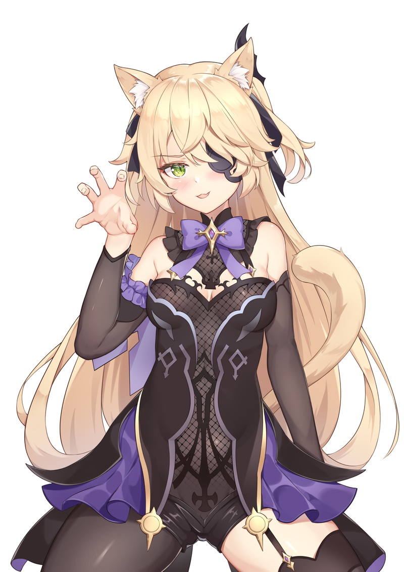 cleavage, blonde, 4K, bodysuit, bodystockings, anime girls, Fischl (Genshin Impact), Genshin Impact