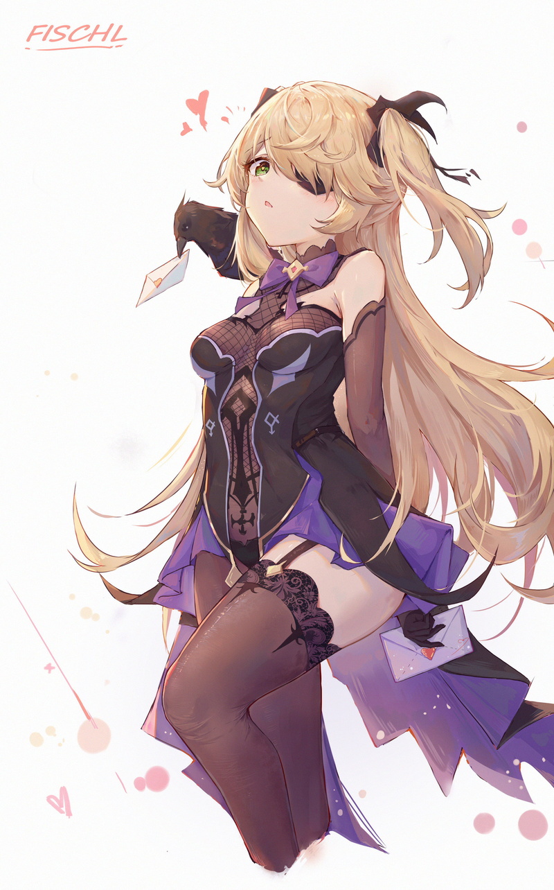 Fischl (Genshin Impact), anime girls, stockings, Genshin Impact, 4K