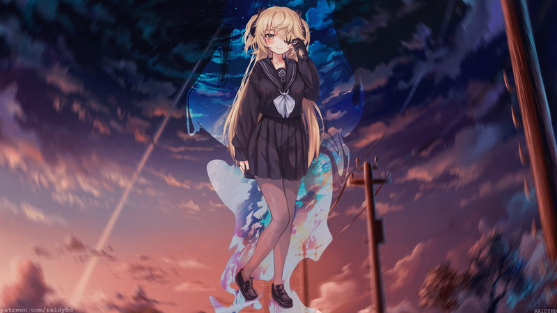 4K, anime, picture-in-picture, Genshin Impact, Genshin, anime girls, Fischl (Genshin Impact)