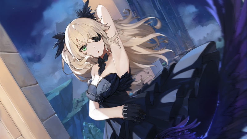 Genshin Impact, eyepatches, 1080P, video games, blond hair, dress, Gothic, Fischl (Genshin Impact), armpits, anime girls, green eyes