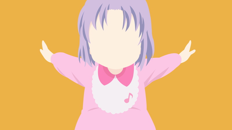one person, Non Non Biyori, human arm, indoors, standing, Miyauchi Renge , studio shot, yellow, colored background, hand raised, anime girls, front view