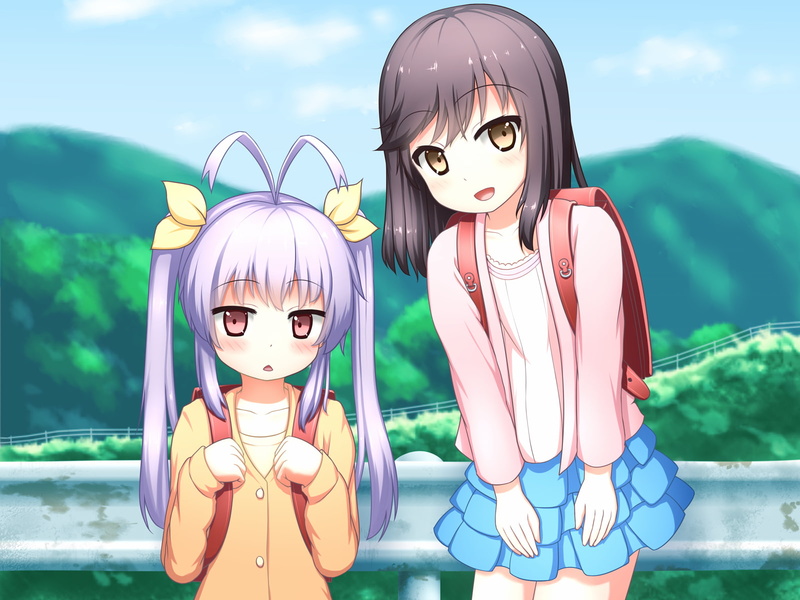 outdoors, Non Non Biyori, skirt, women, real people, human representation, Miyauchi Renge, nature, representation, sky, toy, focus on foreground, female likeness