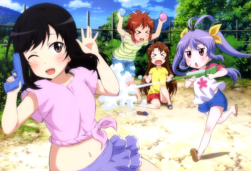 Ichijou Hotaru, Miyauchi Renge, water guns, 5K, Koshigaya Natsumi, Koshigaya Komari, Non Non Biyori, anime girls