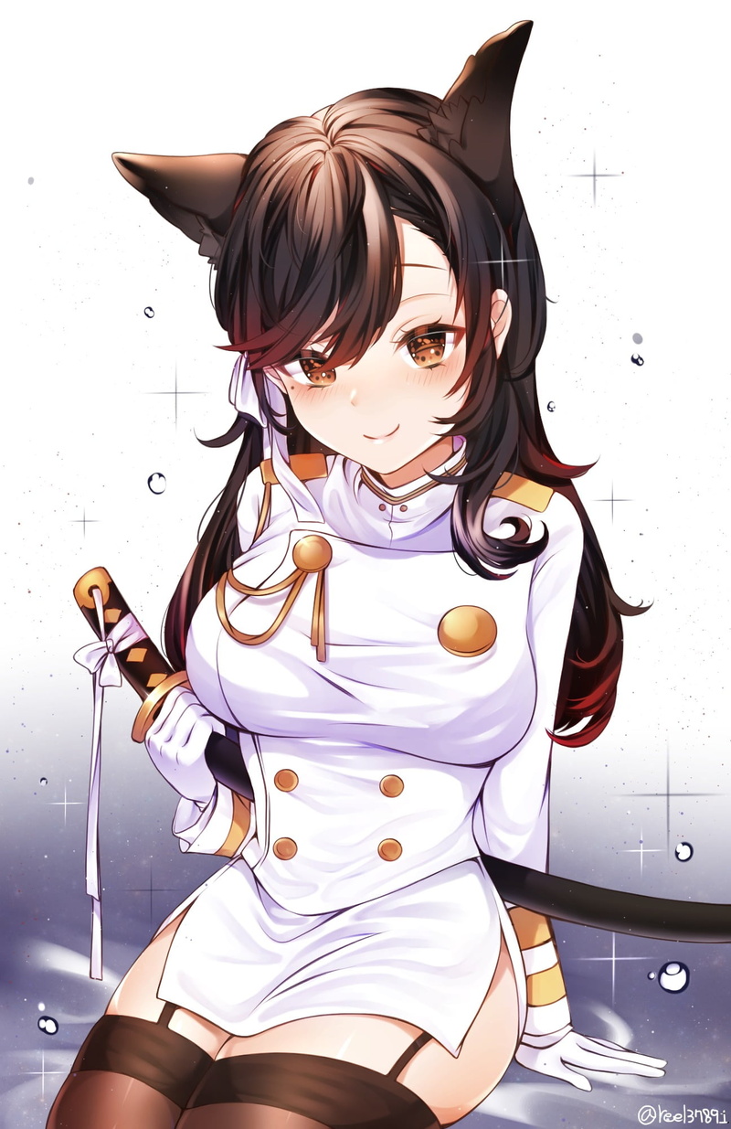 emotion, 1080P, dress, white, thigh-highs, animal ears, innocence, girls, indoors, young women, childhood, s, women, one person, sword, white  background