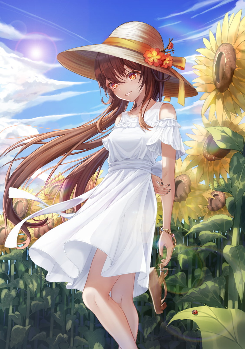 white dress, 720P, anime girls, Genshin Impact, Hutao(Genshin Impact)