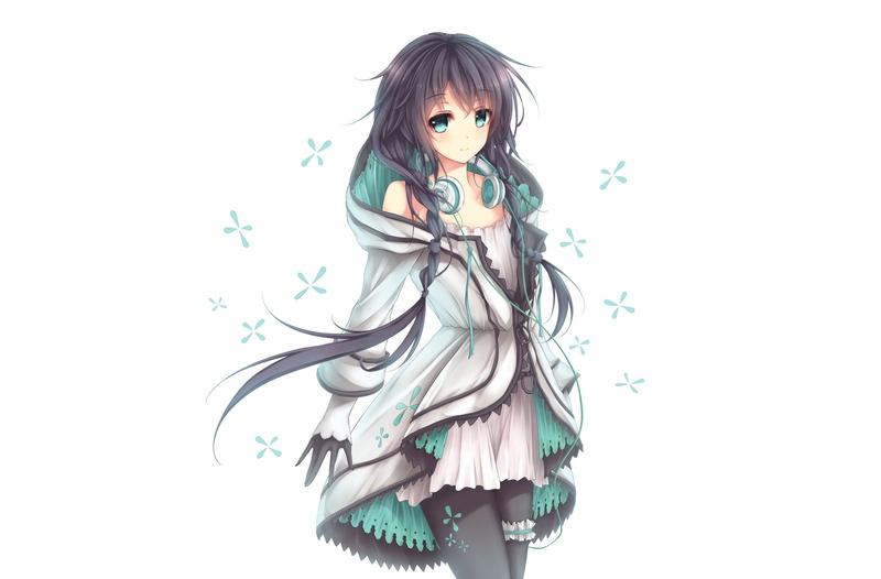 braids, white, pantyhose, utau, wsman, eyes, xia, black, gloves, headphones, aqua, long, dress, 2K, garter, hair, yao