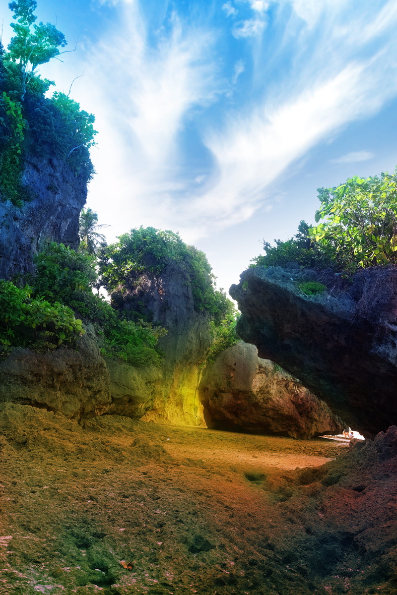 rock - object, no people, philippines, tranquility, beach, outdoors, tree, landscape, day, samar, yolanda beach, beauty in nature, tranquil scene, cloud - sky