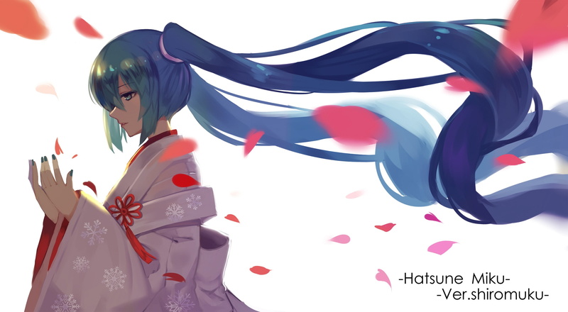 kimono, Yuki Miku, Vocaloid, 2K, Hatsune Miku