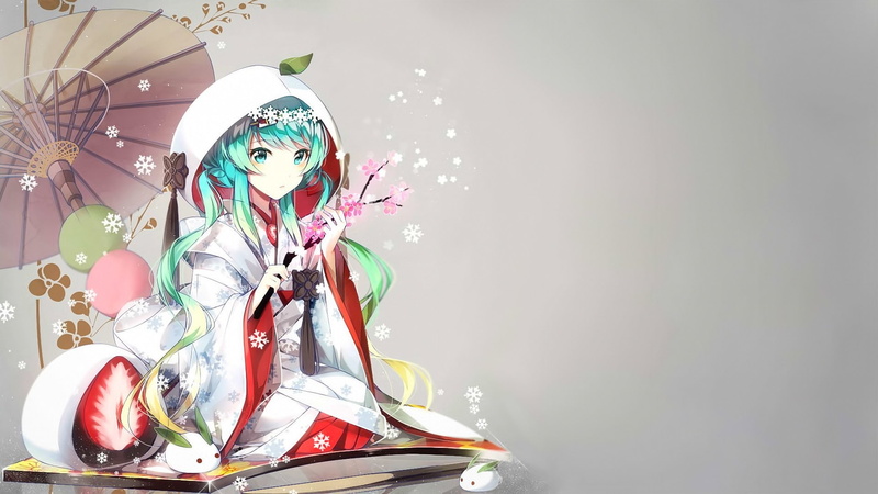 anime girls, kimono, Vocaloid, 1080P, anime, Yuki Miku, Hatsune Miku