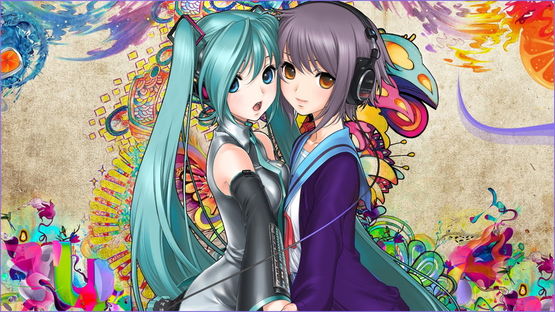 Vocaloid, Nagato Yuki, long hair, anime girls, 1080P, Hatsune Miku, anime, The Melancholy of Haruhi Suzumiya