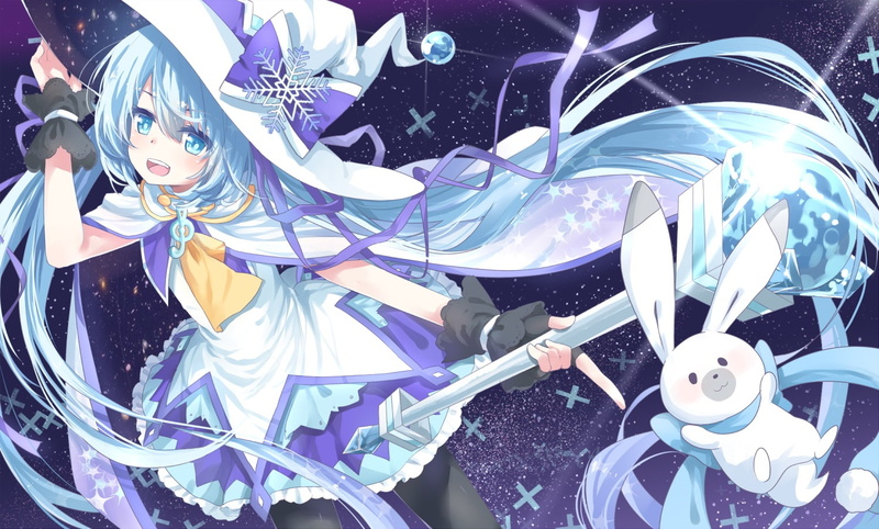 vocaloid, bunny, transistor, miku, hat, yuki, wand, hatsune, witch, 720P
