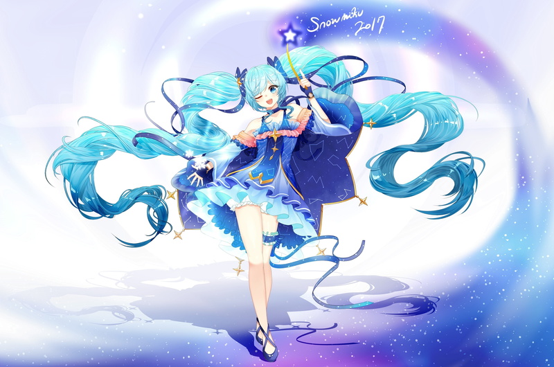 wink, eyes, vocaloid, lepoule, 244077, aqua, garter, twintails, ribbons, 2K, dress, konachan, hatsune, miku, com, blush, yuki, gloves, hair, long