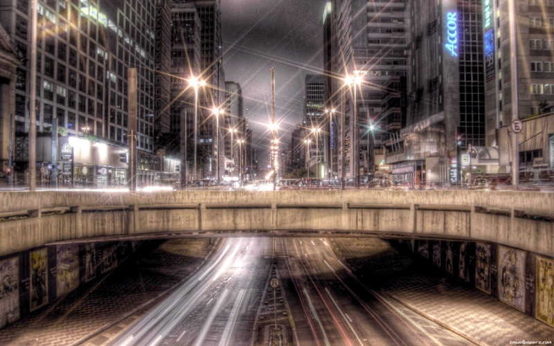 hdr, city, late, highway, night, nature and landscapes, 1080P, lights, overpass