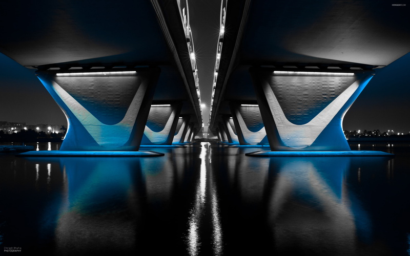 gray, bridge, overpass, concrete, 2K, midnight