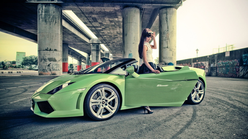 brunette, hd, overpass, 1080P, lamborghini, gallardo, cars, asian