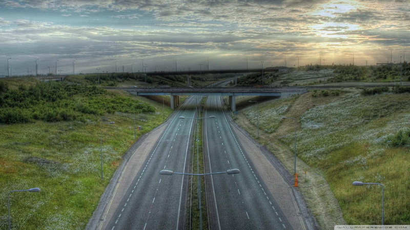 nature and landscapes, overpass, 1080P, gray, hdr, roadscape, highway, way, clouds, high, grass