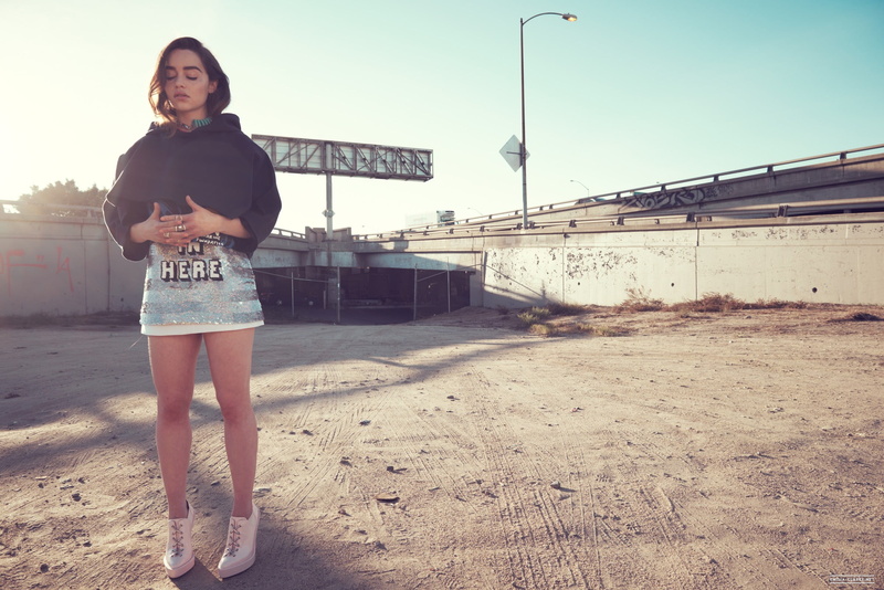 celebrity, brunette, minidress, overpass, women, Emilia Clarke, women outdoors, legs, actress, closed eyes, 1080P