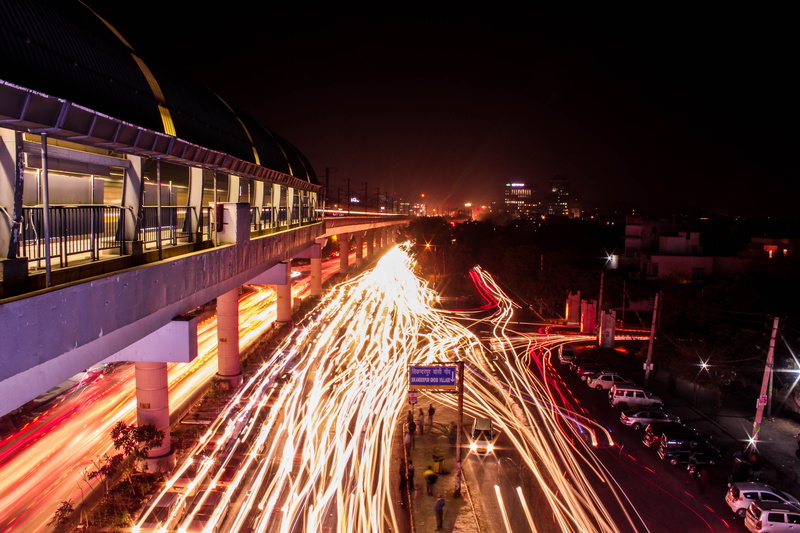 busy, Gurgaon, architecture, night, light - natural phenomenon, building exterior, connection, built structure, motion, city life, light, light trail, nighttime