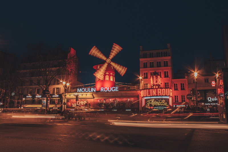 town, signage, paris, nature, building exterior, decoration, transportation, rouge, asphalt, city life, city street, 5K, night, intersection, no people