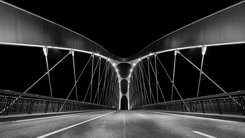 night, vanishing point, diminishing perspective, Frankfurt, direction, illuminated, nature, connection, gray, 4K, bridge, suspension, sky, built structure