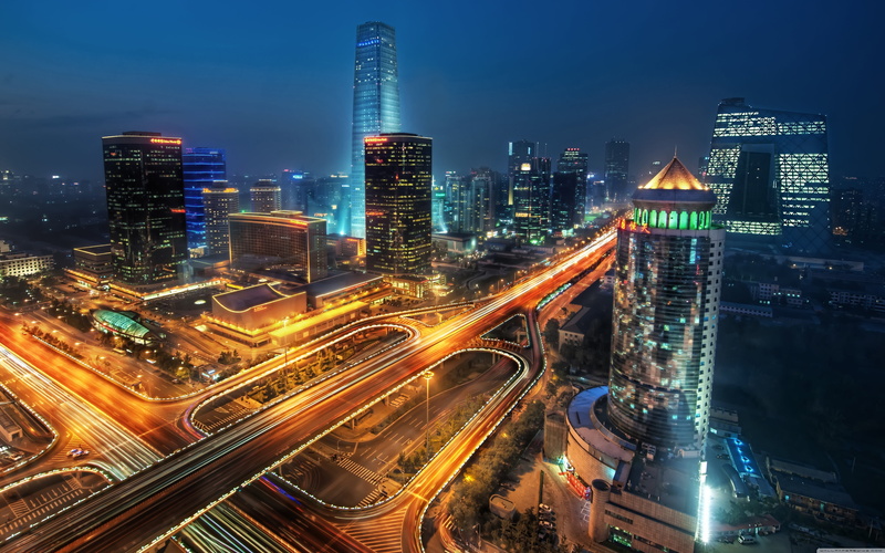 sky, built structure, beijing, motion, architecture, tall - high, development, light trail, road, unusual, night, hd, financial district, desktop, no people