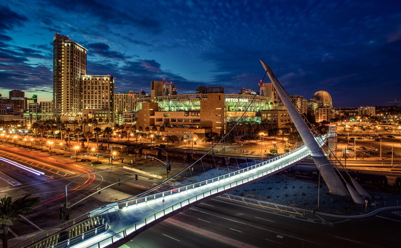 cityscape, san, cloud - sky, motion, no people, light trail, park, modern, sky, California, bridge - man made structure, speed, office building exterior