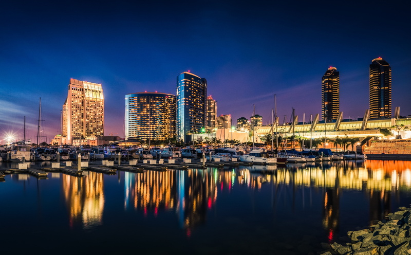 sandiego, Downtown, Night, sky, Harbor, illuminated, nightlife, Boats, sailboat, diego, san, architecture, City, water, built structure, building exterior