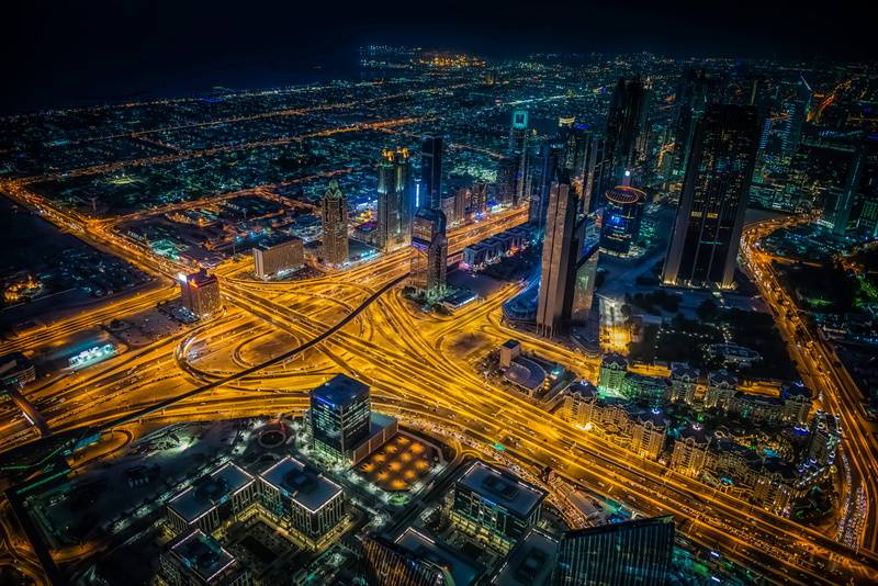 dubai, city life, street, city, complexity, time, night, illuminated, vehicles, building, overpass, road, modern, lapse, skyscraper, office building exterior