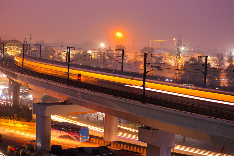 cityscape, motion, evening, 5K, multiple lane highway, traffic, long exposure, city, sky, built structure, outdoors, building, bridge, downtown, delhi