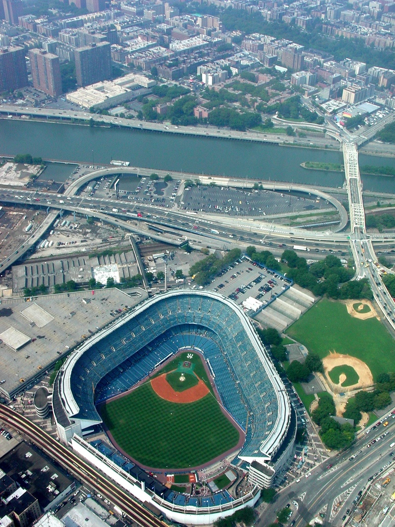 yankees, america, sport, outdoors, multiple lane highway, manhattan, road, highway, aerial view, sports, water, recreation, usa, baseball, field, view