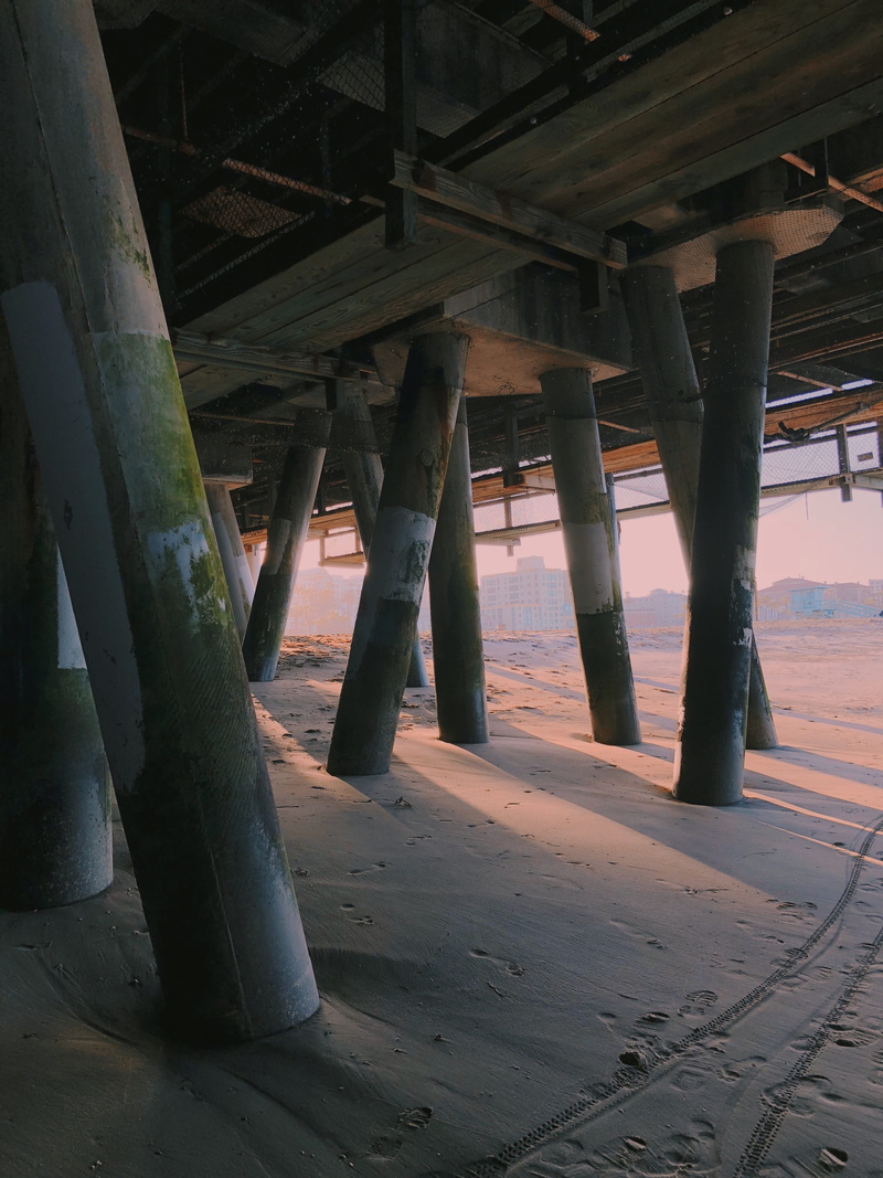 pier, sand, wood, girder, path, land, 4K, basement, shadow, room, water, trail, underneath, bridge - man made structure, brown, building, indoors, connection