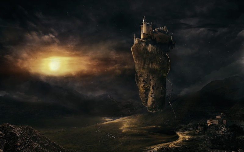 castles, 1080P, valley, island, floating
