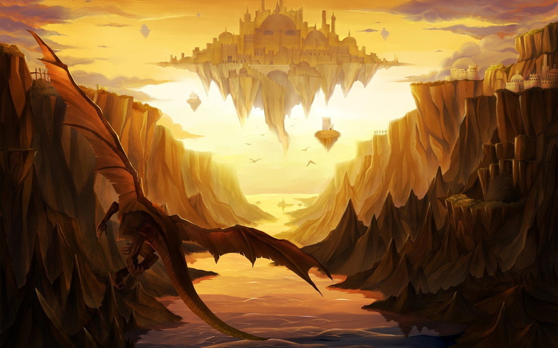 fantasy, dragons, art, 720P, rocks, valleys, islands, castles, floating