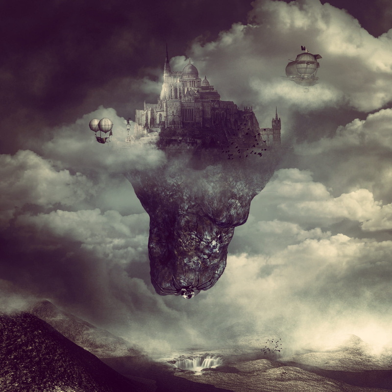 picturesque, antique, cloud - sky, fog, clouds, multiple exposure, floating, flying, waterfall, building, digital composite, 1080P, nature, environment
