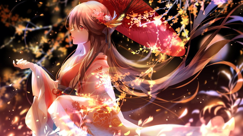 profile view, anime art, umbrella, profile, anime girl, artwork, 1080P, long hair